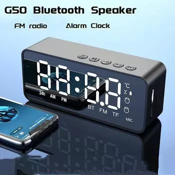 G50 Беспроводной Bluetooth-динамик с FM-мини-картой, зеркалом, будильником, поддержкой приема аудиосигнала, настольным динамиком и часами с картой TF розовый