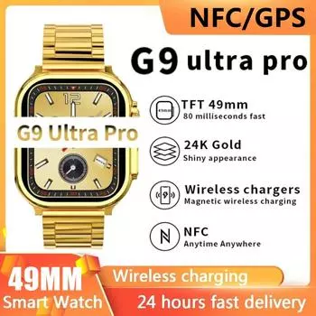 G9 Ultra Pro Gold Smart Watch Ultra Series 8 9 Nfc Bluetooth Call Men 24k Gold Smartwatch Wireless Charger For Apple Iphone With Original Box