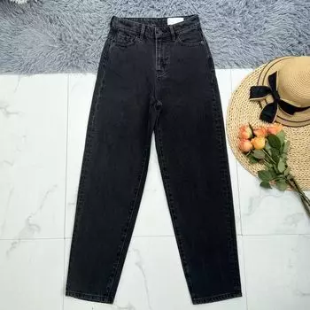 G Home ~ Pear-Shaped Small Autumn and Winter Far Infrared Heating High Waist Jeans Thick Cotton Tapered Casual Pants Black Gray(Micro-blemish) EUR25