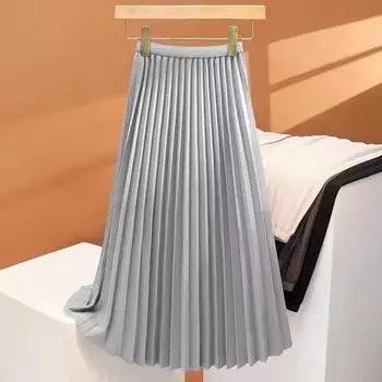 G Юбка-трапеция с плиссировкой, омолаживающая, тонкая, эластичная, с высокой талией, средней длины, весна и осень 2024, новая корейская версия 4XL