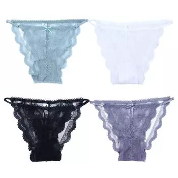 G-String Embroidered Sexy Female Intimates Lace Panties Thong for Women Mini Bow Underpants M