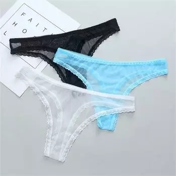 G String Panties Lace Underwear Transparent Knickers Women Lingerie Female Perspective Thong Sheer Blue