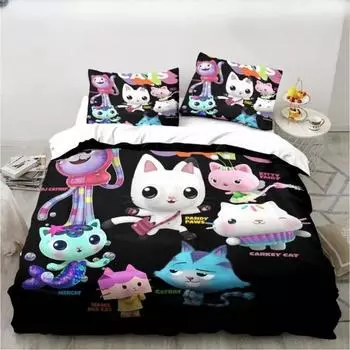 Gabbys Dollhouse Characters Bedding Set Cartoon Duvet Cover Pink Bedclothes Single Double Queen King Size for Girl Bed Set 70x133cm 2pcs