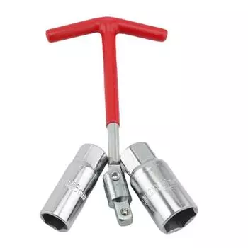 Гаечный ключ для свечей зажигания Комбинированный ключ 16/21 мм Инструмент для снятия Универсальный торцевой ключ с Т-образной ручкой Замена стали для втулки свечи зажигания Упаковка из 2 шт. 16mm+21mm spark plug серебряный/красный