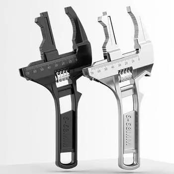 Гаечный ключ для ванной комнаты, универсальный гаечный ключ с большим отверстием и зубцами для поддержания противоскользящего ремонта, двойной - A4A8 Black-One size