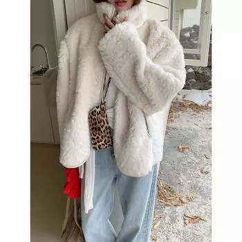 GAGD мех зимняя утолщенная овечья шерсть меховая интегрированная куртка воротник-стойка шуба M покинуть белый