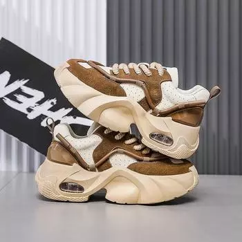 GAGJ dad shoes men s spring and summer new lightweight thick-soled heightening casual shoes men s punching breathable sneakers 38