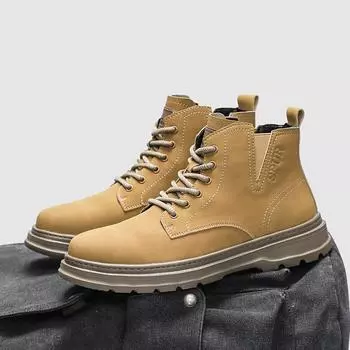 GAGJ Martin boots genuine men s shoes trendy yellow high-top shoes comfortable wear-resistant versatile casual shoes retro men 38 жёлтый