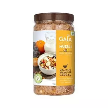 Gaia Crunchy Muesli - Fruit Fusion 1 кг овсяных хлопьев без добавок, с высоким содержанием белка, низким содержанием углеводов, высоким содержанием клетчатки, без трансжиров, папайя, яблоко, ананас и изюм