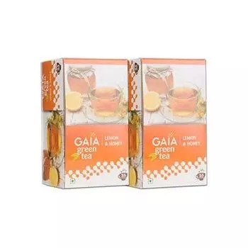 Gaia Green Tea Lemon & Honey, 25 чайных пакетиков, зеленый чай с терпким лимоном и сладким медом (Упаковка из 2 шт.)