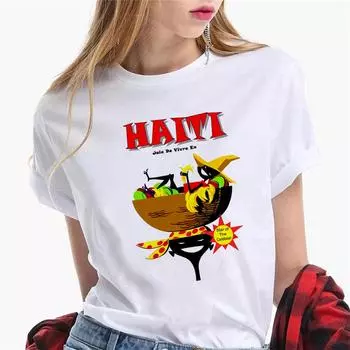 Гаити футболка женская Y2K Футболка девушка смешная y2k уличная одежда S