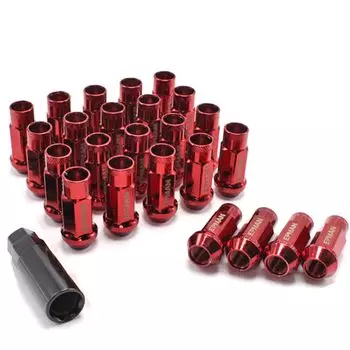 Гайка для колеса Hiace из стали M12 x красная, 24 шт., проникающая головка для гоночной гайки, в комплекте 17HEX48 мм, 6 отверстий, хром-ванадиевая длинная гайка для гоночной гайки Hilux Land