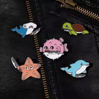 Гальваническая глянцевая геометрическая индивидуальная мультяшная декоративная антикоррозийная брошь с милым морским животным, булавка светло-розовый