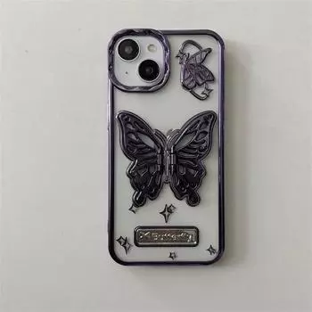 Гальванический 3D чехол-держатель с кронштейном-бабочкой для iPhone 14 15 Pro Max, чехол для iPhone 12 13 Pro Max, противоударный прозрачный чехол For iPhone 12Pro Max