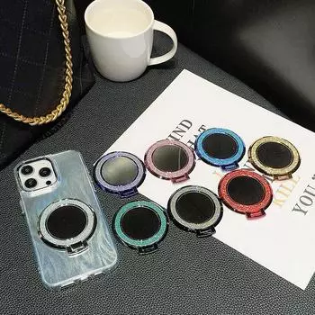 Гальванический блестящий магнитный держатель для мобильного телефона складной держатель для кольца на палец с пряжкой на липкой основе подставка для макияжа зеркало 1# серый