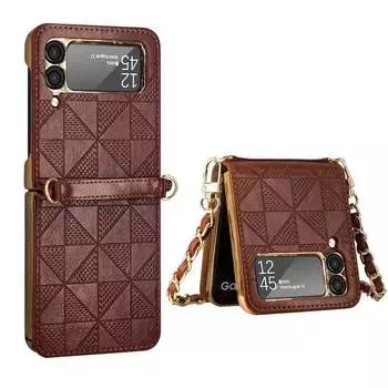 Гальванический чехол для Samsung Galaxy Z Flip 3 5g, браслет, плечевой ремень, ремешок для макияжа, зеркальный чехол Artificial leather красный