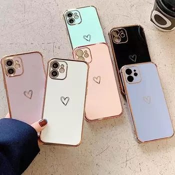Гальванический чехол для телефона, бампер для Iphone 11 12 13 Pro Max Mini Xr X Xs 7 8 Plus Se Love Heart, мягкая противоударная задняя крышка из ТПУ For iPhone SE(2020) зелёный