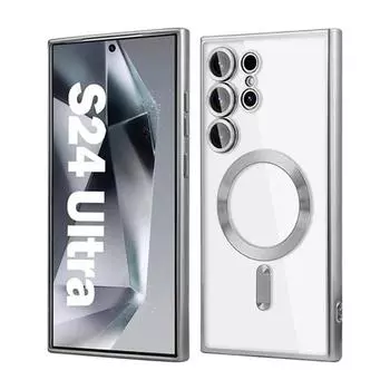 Гальванический чехол Magsafe для Samsung Galaxy S24 S23 S22 S21 Note 20 Ultra S23 FE, мягкая магнитная защитная стеклянная пленка для линз Samsung S23 FE чёрный