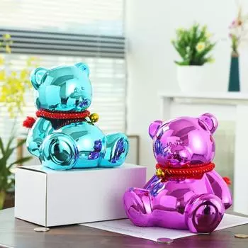 Гальванический медведь-копилка, сидящий медведь, монета, копилка, домашний офис, книжная полка, украшение для рабочего стола, украшение для детей и взрослых, подарок синий