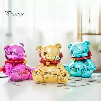 Гальванический медведь-копилка, сидящий медведь, монета, копилка, домашний офис, книжная полка, украшение для рабочего стола, украшение для детей и взрослых, подарок розы красного