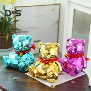 Гальванический медведь-копилка, сидящий медведь, монета, копилка, домашний офис, книжная полка, украшение для рабочего стола, украшение для детей и взрослых, подарок розы красного