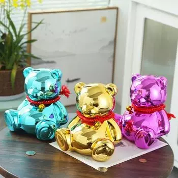 Гальванический медведь-копилка, сидящий медведь, монета, копилка, домашний офис, книжная полка, украшение для рабочего стола, украшение для детей и взрослых, подарок розы красного