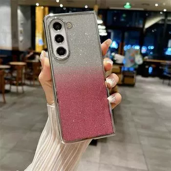 Гальванический пластиковый чехол для телефона с блестящим порошком для Samsung Galaxy Z Fold 6 5 4 3 Fold6 Fold5 Fold4 Fold3 5G Hard Shell Cover Galaxy Z Fold3 розовый