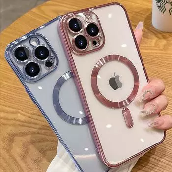 Гальванический прозрачный противоударный магнитный чехол для iPhone 14 13 12 11 Pro Max, роскошный защитный чехол Camear, мягкая задняя крышка из ТПУ, чехол For iPhone 11 Pro