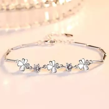 Гальванический серебряный браслет S925 для женщин, корейская версия, сладкий циркон, вращающийся цветок четырехлистного клевера