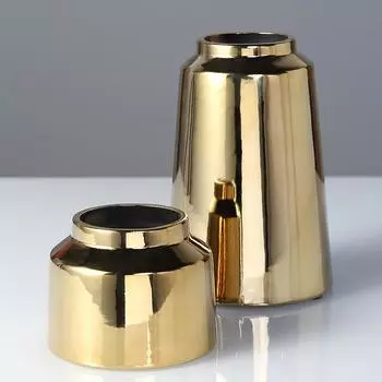 Гальваническое покрытие Золотой Керамический светильник Роскошная ваза Креативная гостиная Скандинавский стиль Цветочная композиция Украшение стола Орнаменты темно-синий