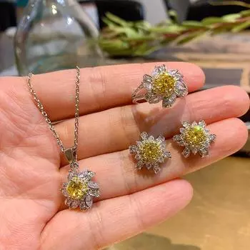 Гальваническое разделение розовое бриллиантовое кольцо, цветочное кольцо, ожерелье, серьги, свадебный комплект ювелирных изделий