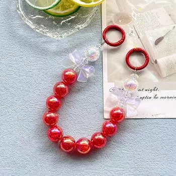 Гальванизированная цепочка для телефона с бантом для iPhone, Android, подвесной ремешок для автомобильной сумки, брелок для ключей, украшение для ключей красный