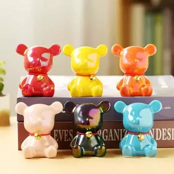 Гальванизированная керамическая скульптура свирепого медведя для рабочего стола, маленькое украшение для интерьера автомобиля, подарочная мультяшная творческая маленькая кукла