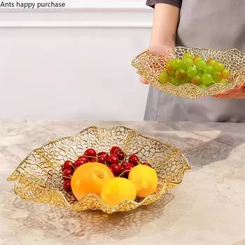 Гальванизированная коралловая тарелка, полая металлическая тарелка для фруктов, настольный поднос для хранения, поднос для закусок, фруктовая чаша, декоративные тарелки, блюда