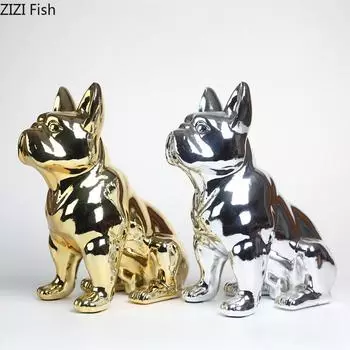 Гальванизированная скульптура собаки, украшение, современное украшение для дома, искусство, поделки из смолы, украшение для гостиной, входная группа, праздничный подарок 22x18x10cm