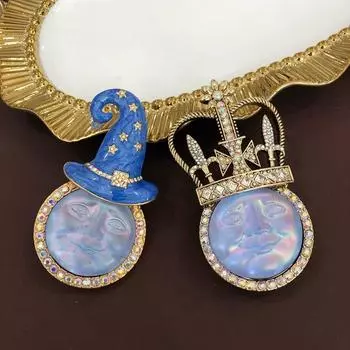 Гальванизированное настоящее золото средневековая старая синяя эмаль соломенная шляпа корона брошь цветной горный хрусталь платье костюм булавка