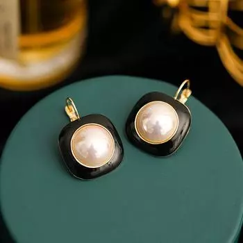 Гальванизированные круглые серьги с цветным жемчугом, стильные винтажные металлические простые серьги-клипсы чёрный