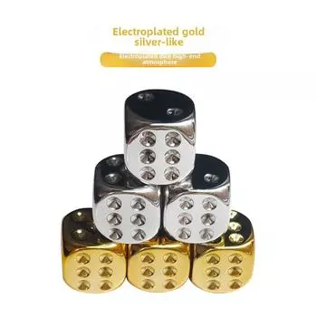 Гальванизированные золотые и серебряные акриловые игральные кости для баров, караоке, развлекательных мероприятий - округлые с цветными частицами 16# серебряный