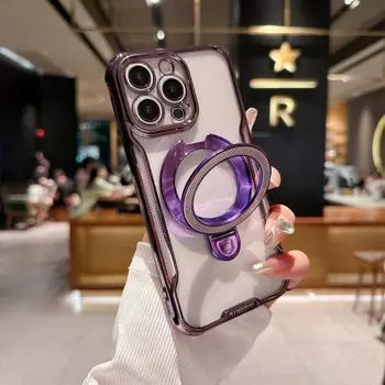 Гальванизированный чехол для мобильного телефона Apple 16promax с тонкой талией и защитным чехлом для iPhone15 с кронштейном Premium 14 iPhone 16promax темно-фиолетового