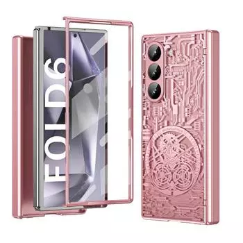 Гальванизированный пластиковый чехол для телефона Samsung Galaxy Z Fold 6 5 4 3 Fold6 Fold5 Fold4 Fold3 5G Hard Shell Hinge Protection Cover Galaxy Z Fold3 розовый