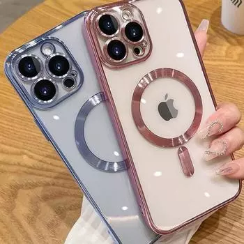 Гальванизированный прозрачный чехол с рисунком CD на магните для iPhone 15 14 Plus 13 12 11 Pro Max с увеличительным стеклом и вспышкой, защитная крышка для объектива iPhone 7/8 чёрный