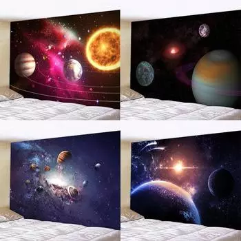 Галактика Планета Домашнее украшение Гобелен Фон Ткань Хиппи Йога Коврик Простыня Диван Одеяло 100x75cm