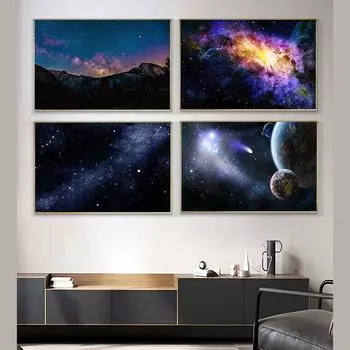 Галактика Туманность Космос Вселенная Облака Настенная картина Гостиная Украшение дома Солнечная система Планета Звездное небо Холст Картина 21cm30cm NoFrame темно-синий
