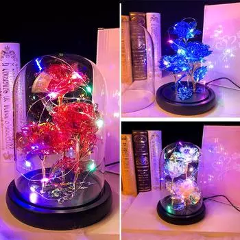 Галактика Вечный Цветок Роза В Стеклянной Подсветке Волшебный Купол Лампа Подарок на День Святого Валентина красный