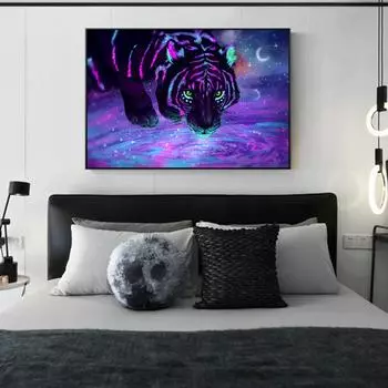 Галактика Звезды Тигр Холст Плакат Печать Животное Фреска Гостиная Современная Декоративная Живопись 20x30cm
