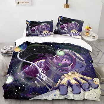 Galaxy Duvet Cover Set, Astronaut 3 Piece Bedding Set Outer Space Queen Quilt Cover,King/Full/Twin Size Comforter Cover for Boys 70x133cm 2pcs