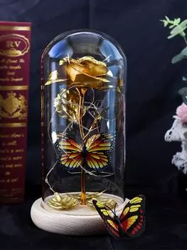 Galaxy Glass Rose Вечный хрустальный цветок Подарок на день рождения Светящаяся роза в стеклянном куполе с бабочкой для мамы Сестра Подарки на день матери Праздничные подарки горячий розовый