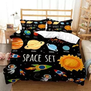 Galaxy Outer Space Planet Fashion Digital Комплект постельного белья Пододеяльник Одеяло Кровать Односпальная Двуспальная Полная Королева Молодежь Дети Девочки Мальчики Подарок 70x133cm 2pcs