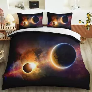 Galaxy Universe King Queen Duvet Cover Planet Outer Space Bedding Set Solar System Comforter Cover Sky Polyester Quilt Cover 70x133cm 2pcs