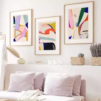 Галерея Красочный постер Бохо Абстракция Преппи Волнистые линии Художественная печать Картина на холсте Настенные картины для гостиной Украшение дома 21x30cm No Framed